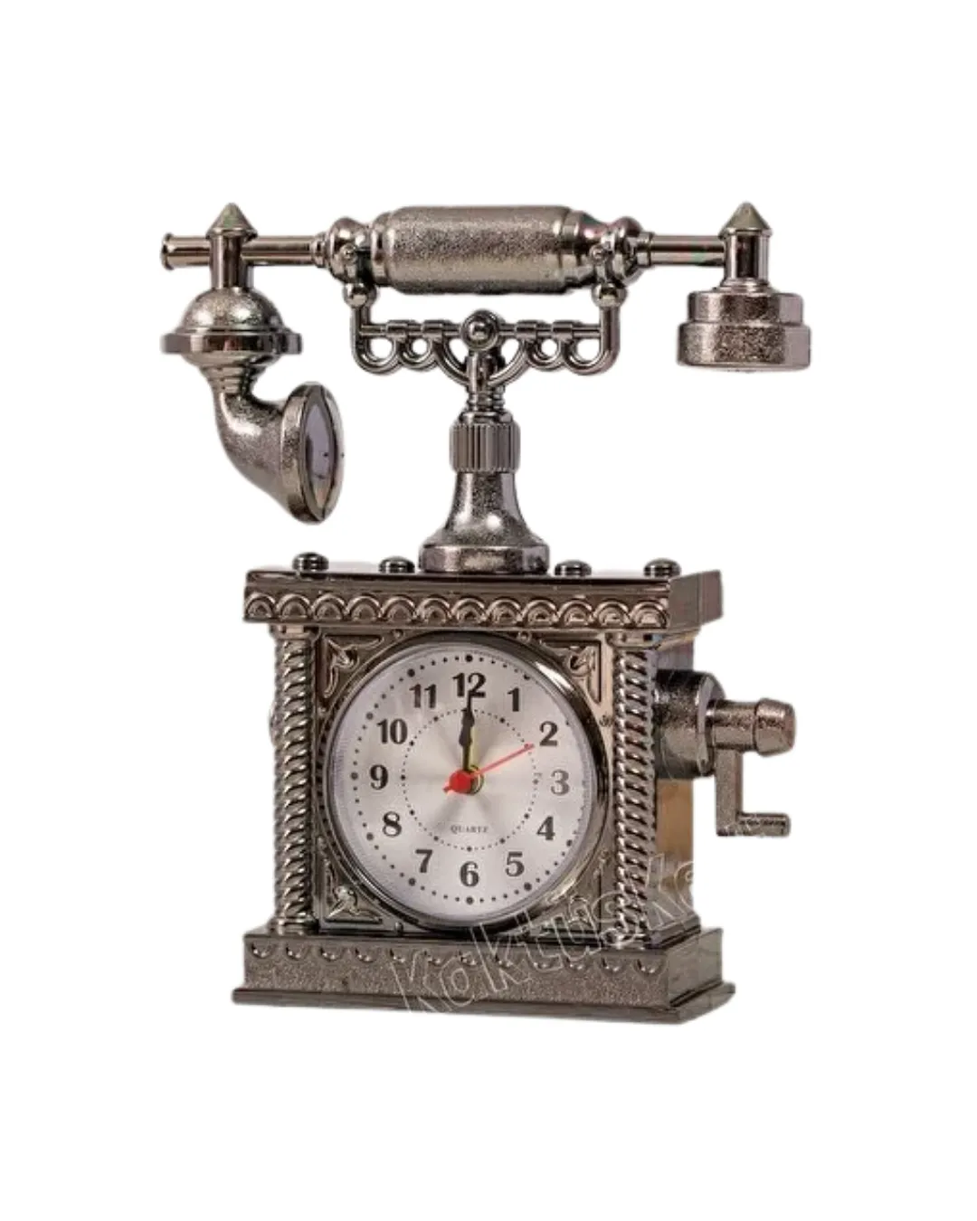Vintage Telefon Tasarımlı Masa Saati ve Çalar Saat Dekoratif Model