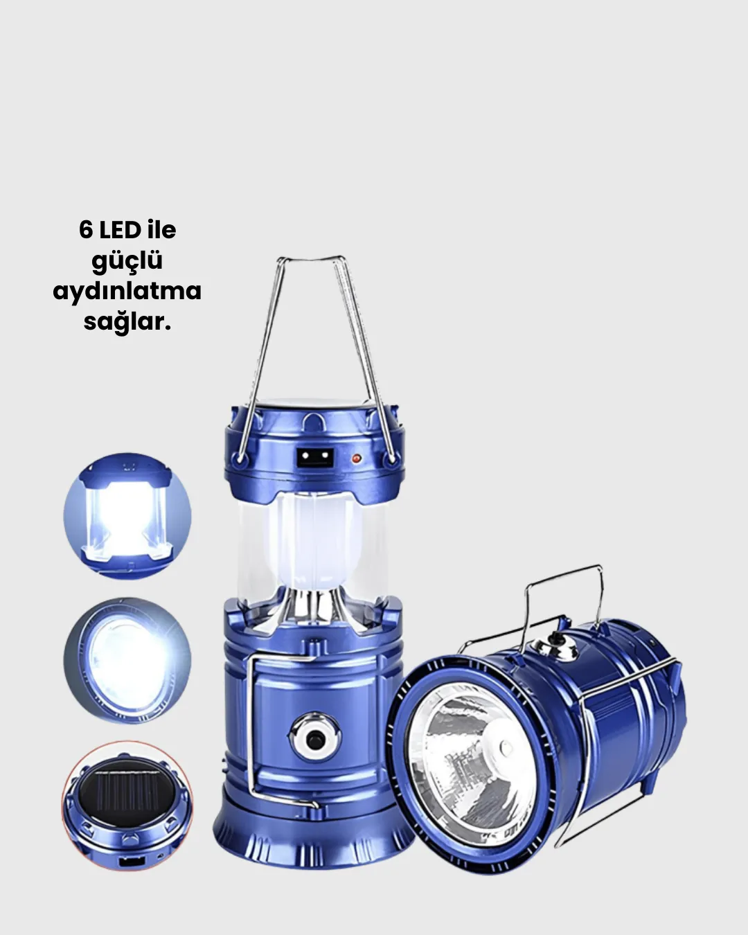 Güneş Enerjili Kızaklı Şarjlı Büyük Boy Kamp Feneri – USB Çıkışlı, Katlanabilir, Çok Fonksiyonlu