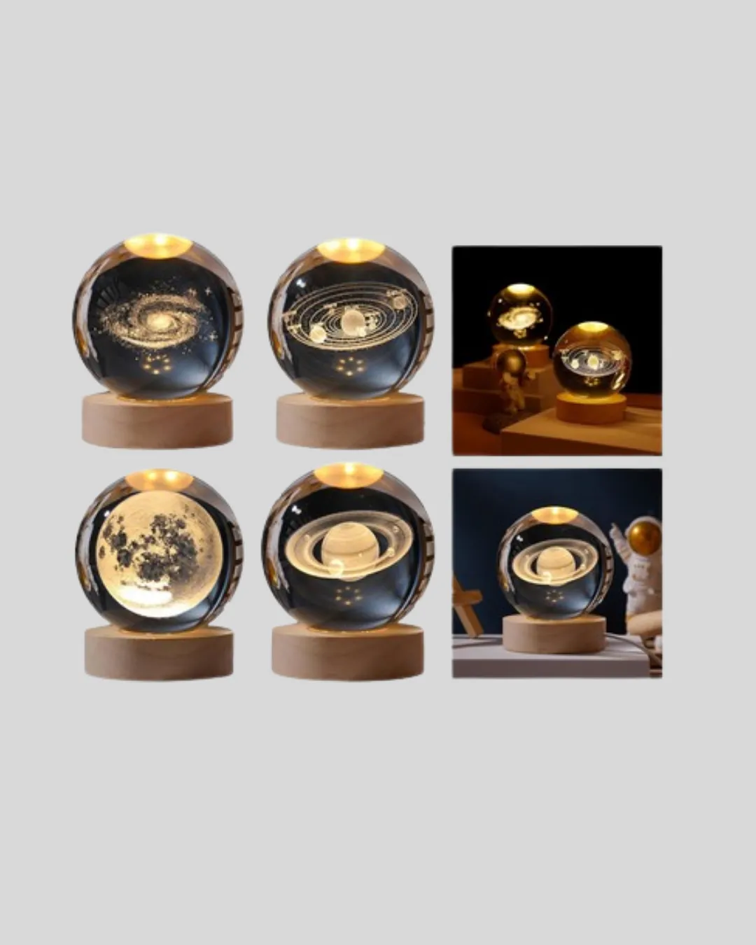 3D Satürn Gravürlü Kristal Küre Dekoratif LED Işıklı Gece Lambası