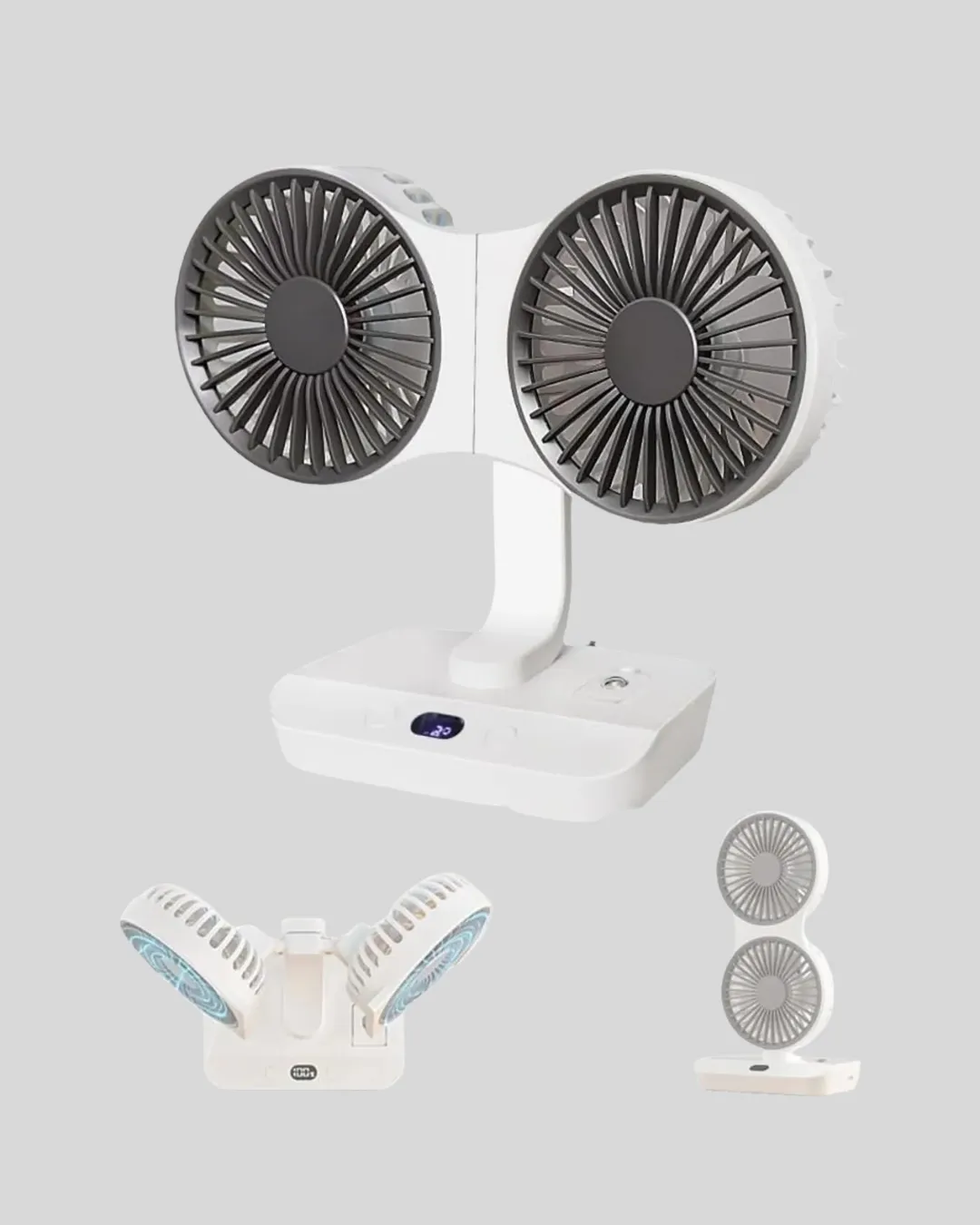 Sessiz Çalışan USB Şarjlı Çift Kafalı Masaüstü Fan – Ev ve Ofis İçin