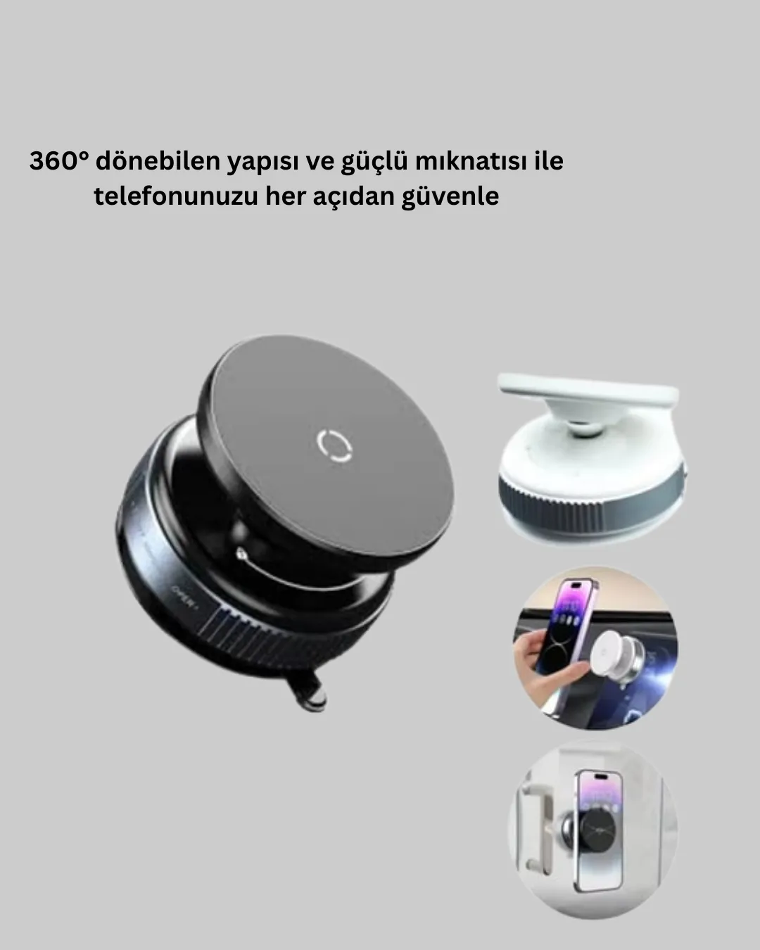 Araç İçi Manyetik Telefon Tutucu 360° Döner Vakumlu Stand