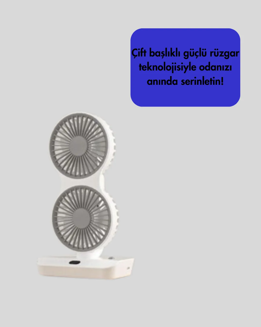Sessiz Çalışan USB Şarjlı Çift Kafalı Masaüstü Fan – Ev ve Ofis İçin