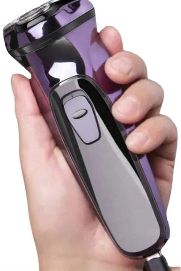 3 Bıçaklı Döner Başlıklı Sakal Sıfır Alma Tıraş Makinesi Profesyonel Paslanmaz Çelik