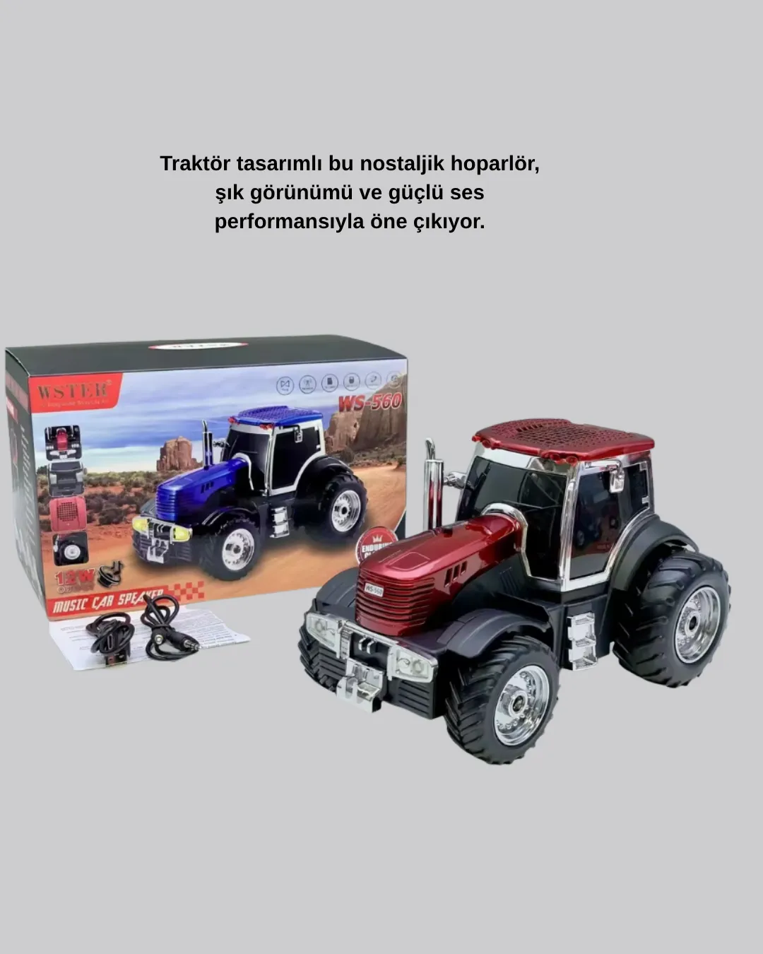 Traktör Tasarımlı Bluetooth Hoparlör 12W TWS Destekli Nostaljik Model