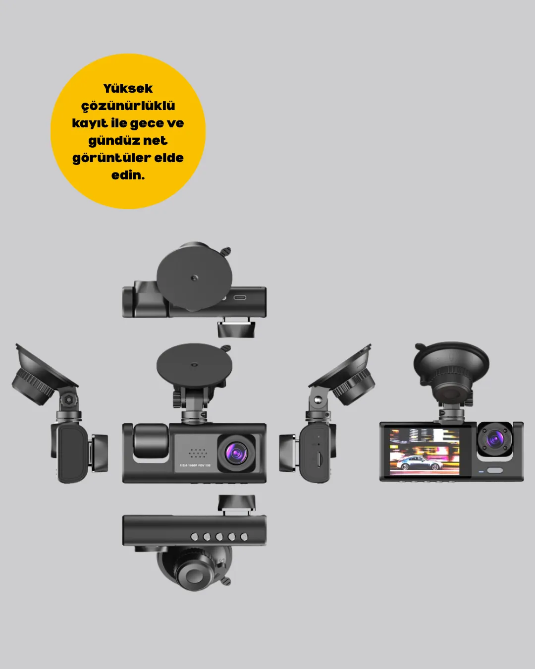 3 Kameralı Araç İçi Kayıt Cihazı  Suya ve Toza Dayanıklı Tasarım