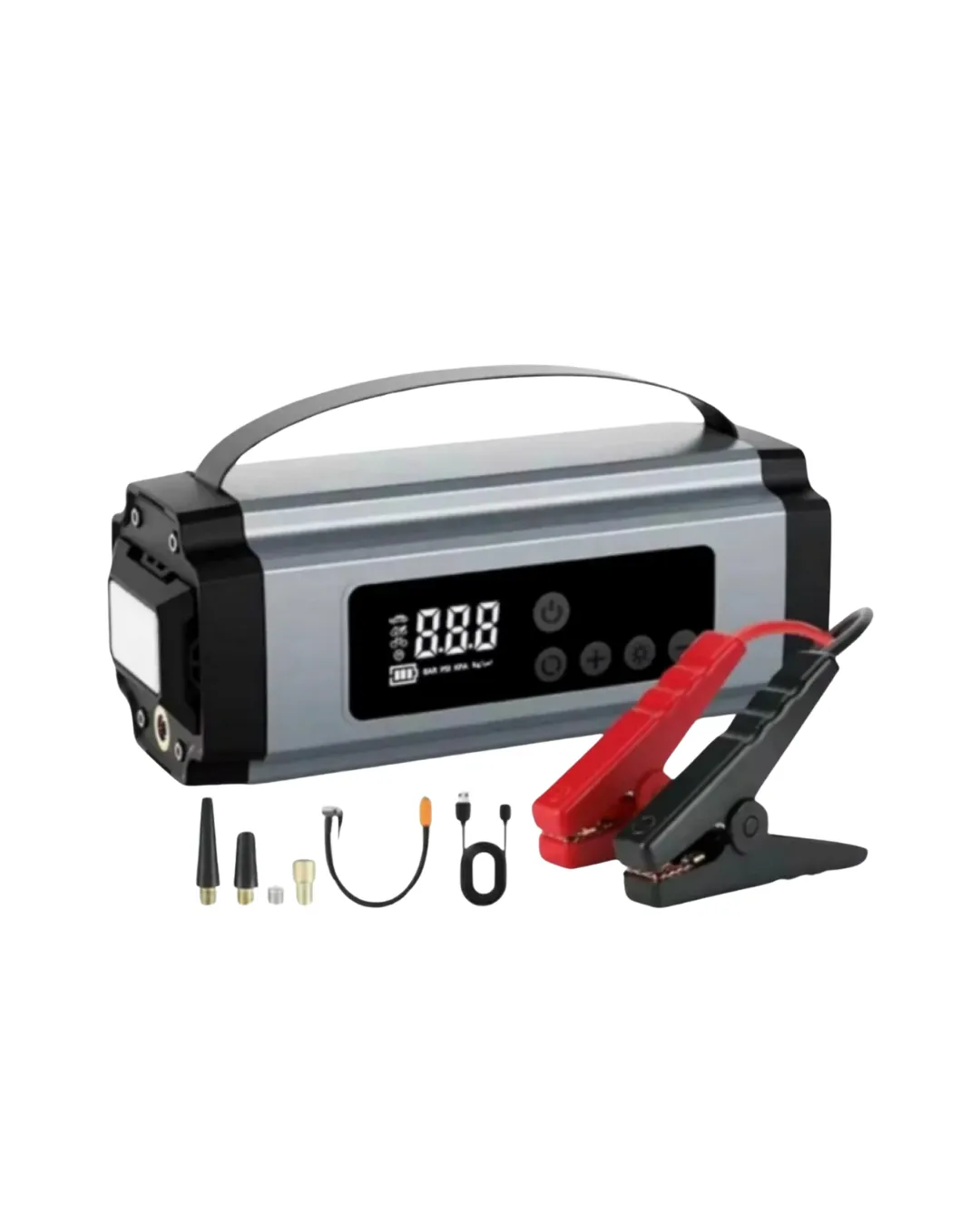 Taşınabilir Akü Takviye Cihazı Dijital Hava Kompresörü Powerbank ve LED Fener Bir Arada