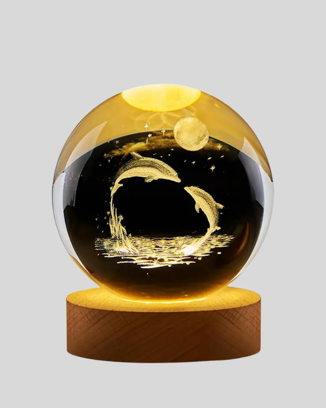 Yunus Figürlü LED Kristal Küre Ahşap Standlı Dekoratif Gece Lambası