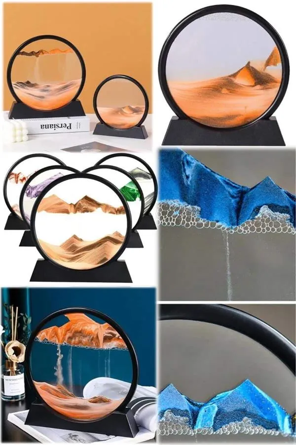 7 Inç Mavi Orta Boy Dekoratif Yuvarlak Şık Kum Tablosu Modern Dekoratif Süs