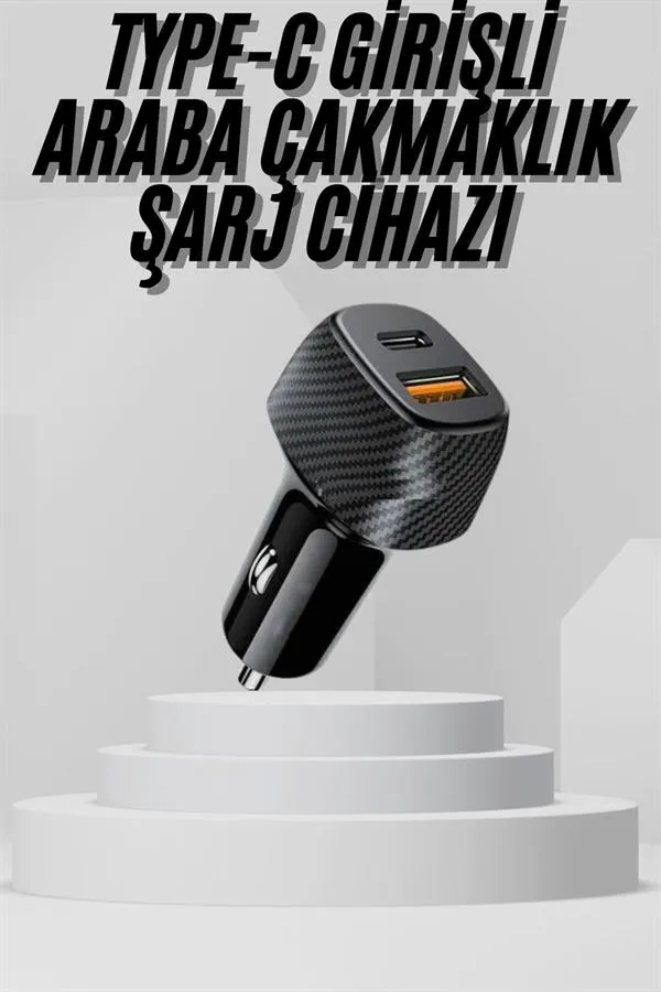 Araç İçi Şarj Cihazı 38W Güç Kapasiteli Type-C Girişli Araba Çakmaklık