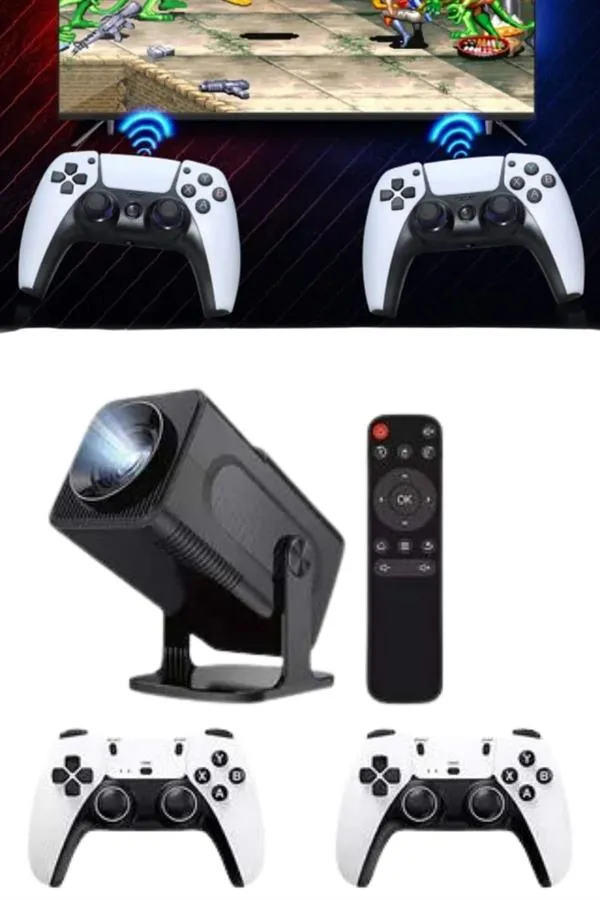 4K Android Smart Wi-fi Çift Kollu Projeksiyon Game Box Kumandalı Taşınabilir