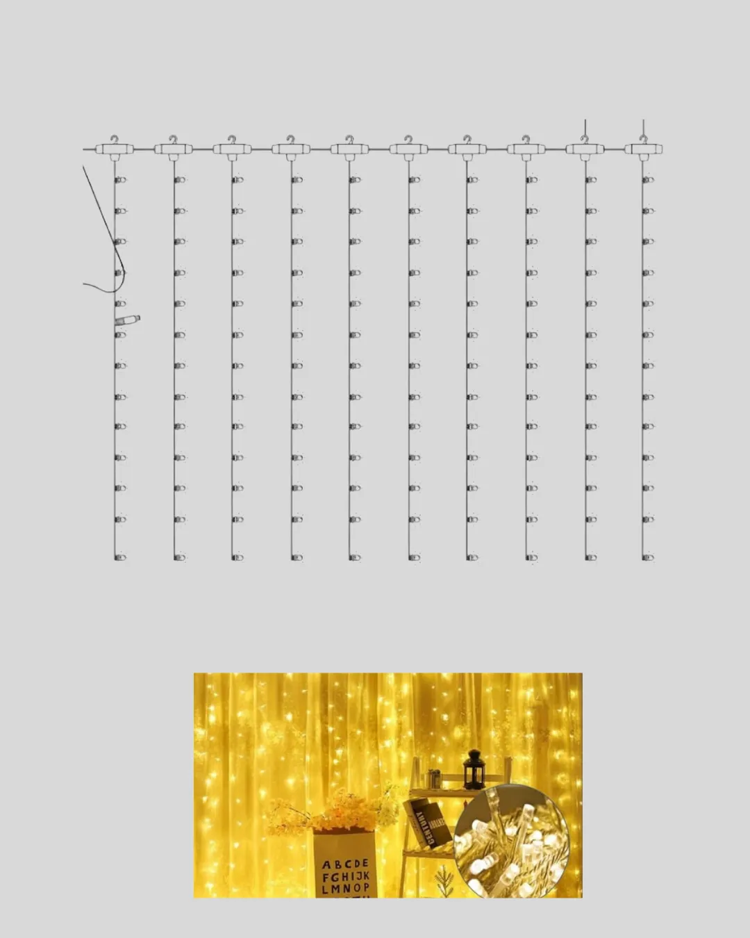 Dekoratif Perde Peri Led Günışığı Renk 8 Fonksiyonlu Işık