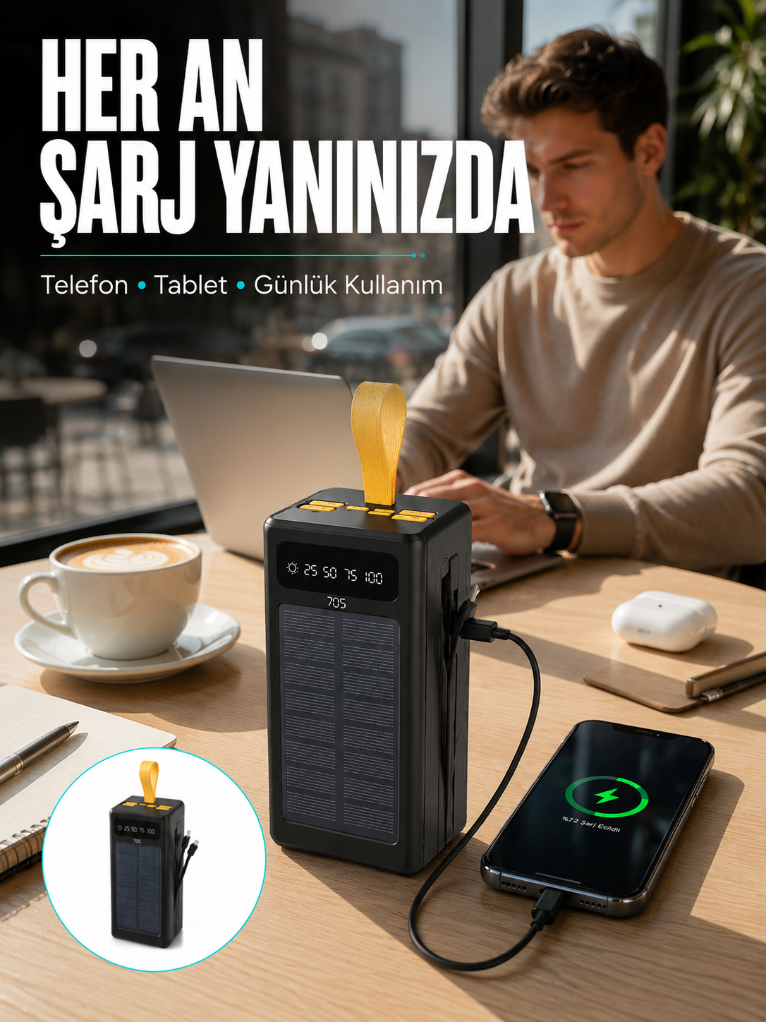 Kamp ve Outdoor Kullanıma Uygun Güneş Panelli Powerbank