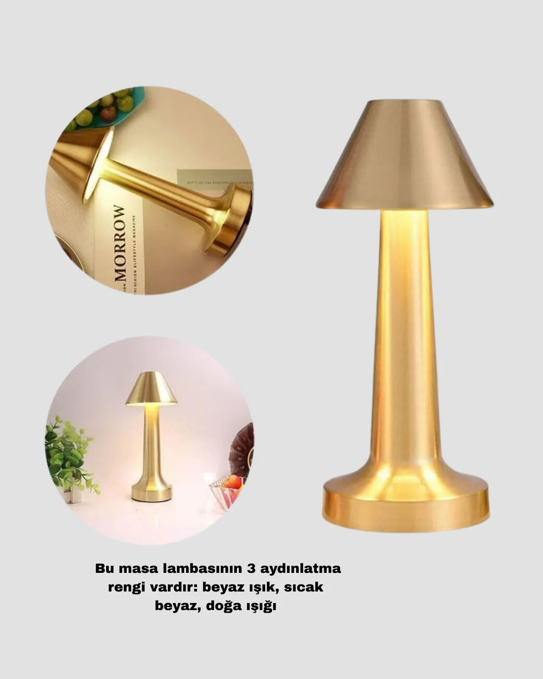 Modern Metal Masa Lambası 3 Işık Renkli Kademesiz Parlaklık Ayarlı