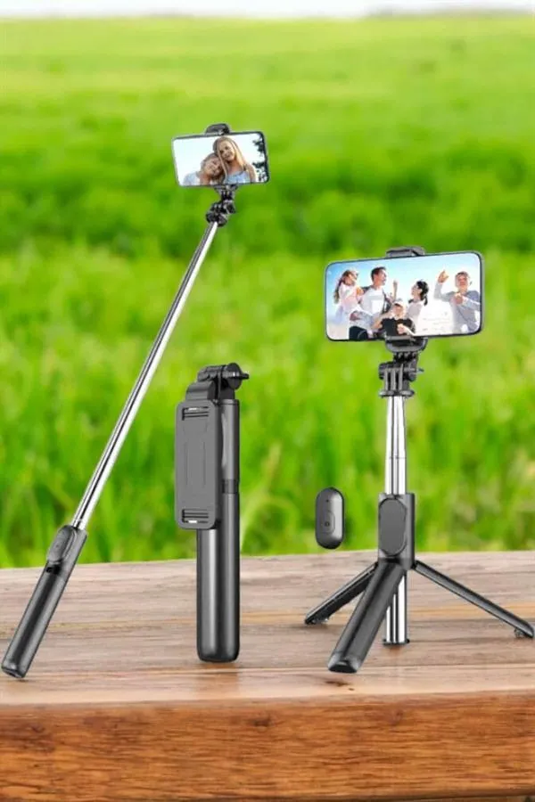 Tripod Kablosuz Bluetooth Bağlantılı Selfie Çubuğu 360 Derece Dönebilen