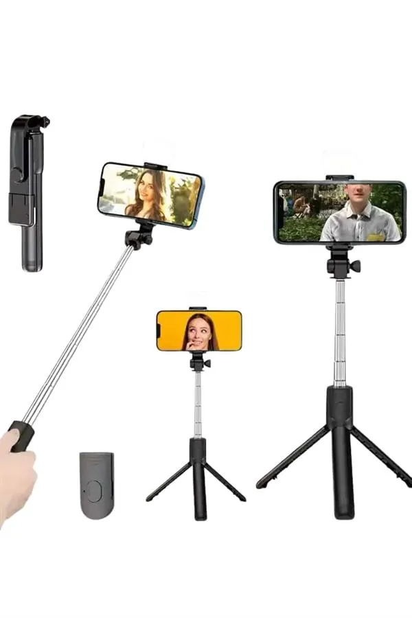 Tripod Selfie Çubuğu Bluetooth Kumandalı Kablosuz Led Işıklı