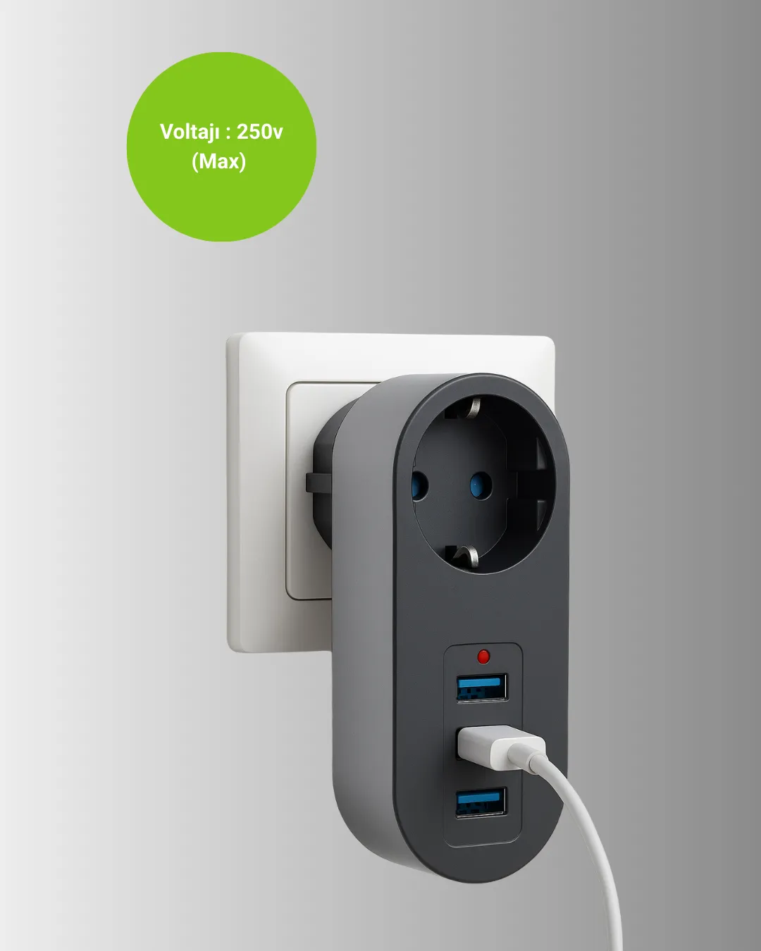 Akım Korumalı USB’li Priz – Güçlü 2500W, Isı ve Çocuk Koruması