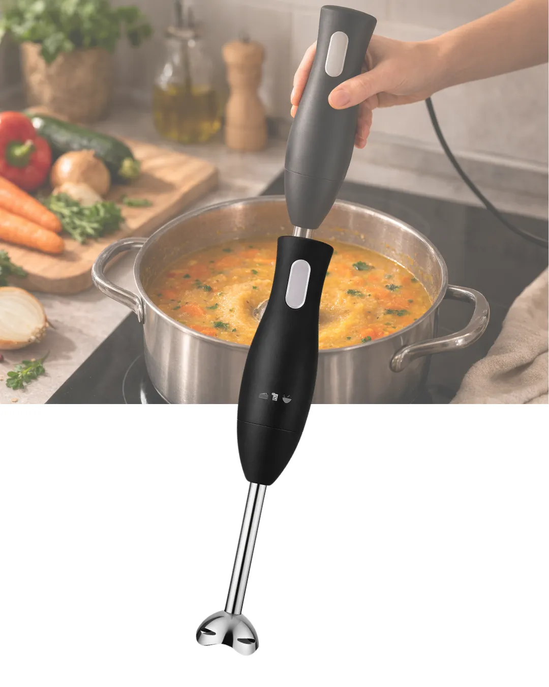 Mutfak El Blenderı Paslanmaz Çelik Uçlu Ergonomik Tasarım