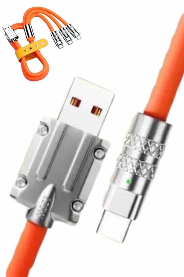 120W Silikon Metal Uçlu LED Işıklı 3 In1 Şarj Kablosu 1.2m