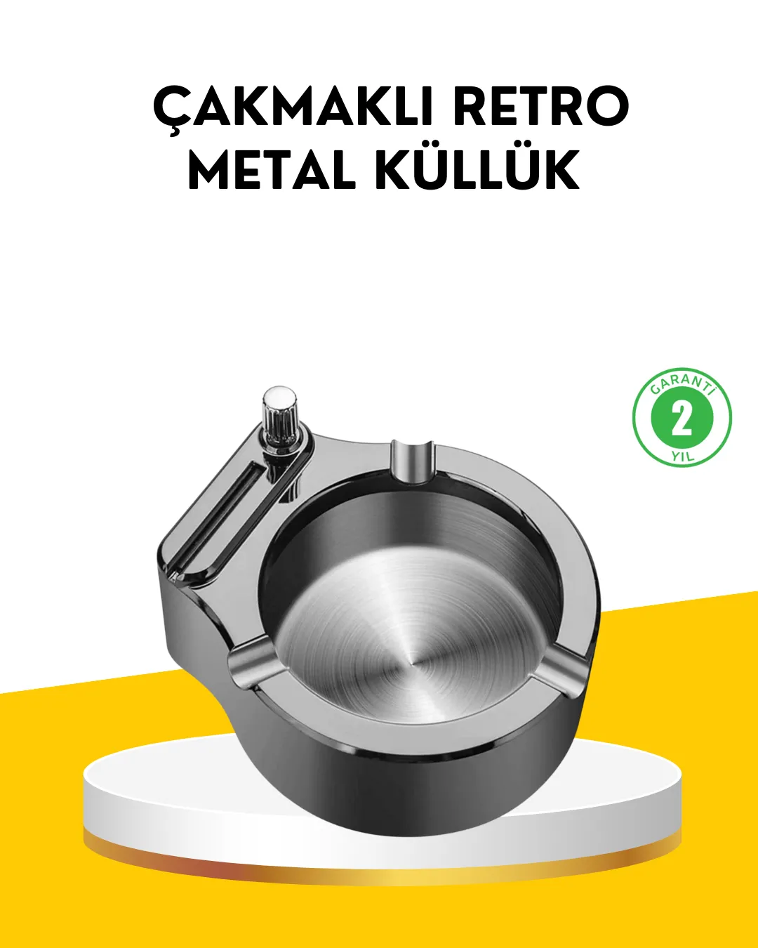 Çakmaklı Küllük Paslanmaz Metal Yuvarlak Tasarım