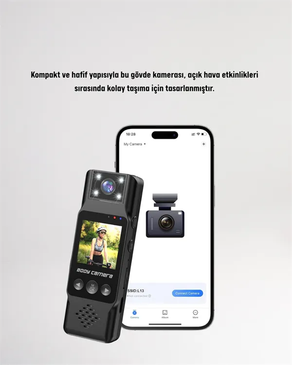 WiFi Destekli Mini Kamera – 180° Dönebilen Lens, 1080P Video, TFT Ekranlı