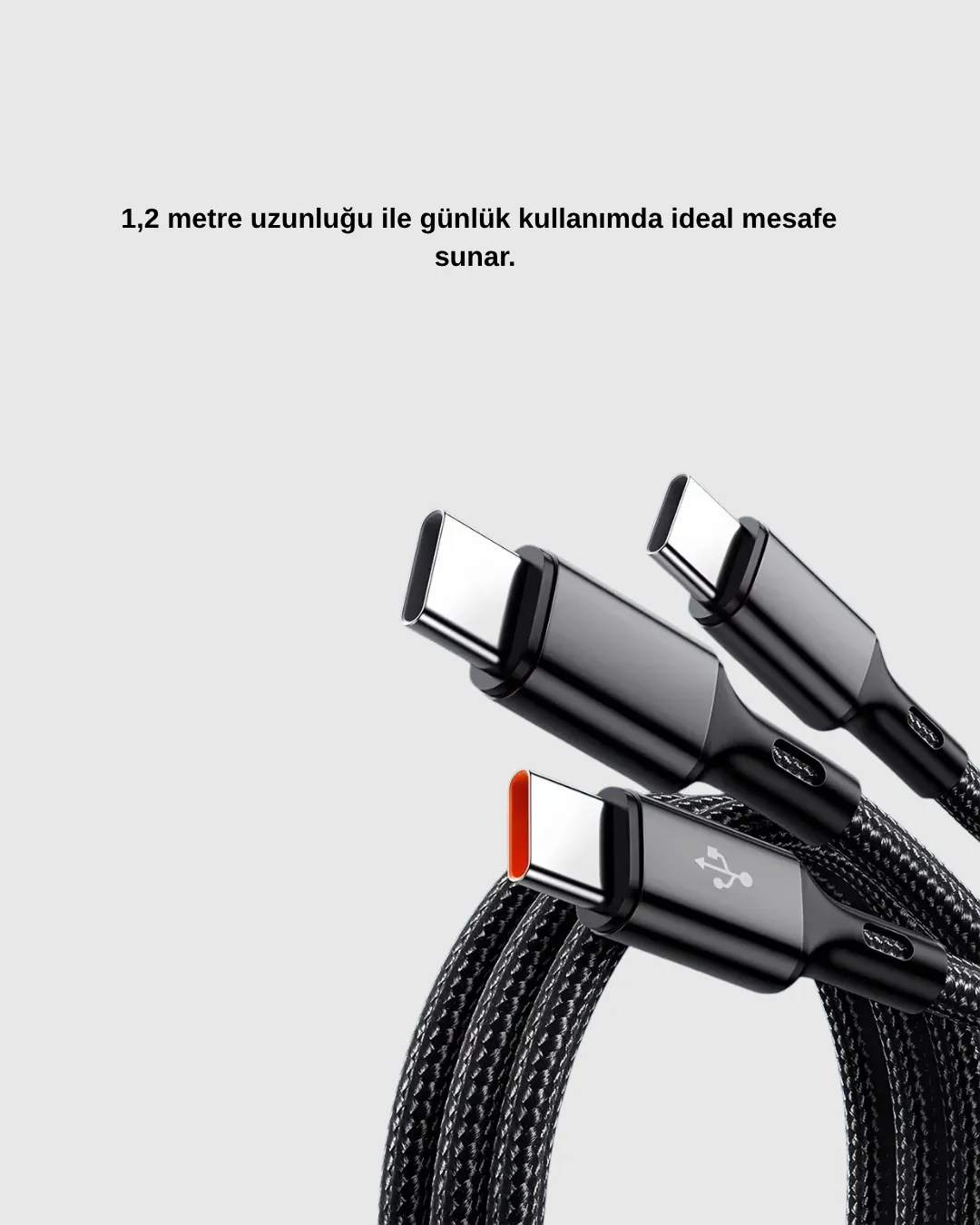 3’ü 1 Arada Şarj Kablosu Type-C iOS Android Uyumlu Hızlı ve Güvenli Şarj