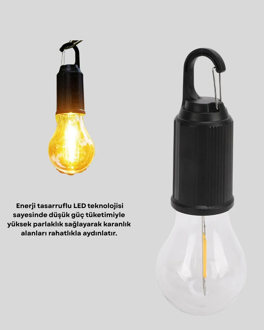 Şarjlı Kancalı LED Lamba – Kamp, Balkon ve Acil Durum Işığı