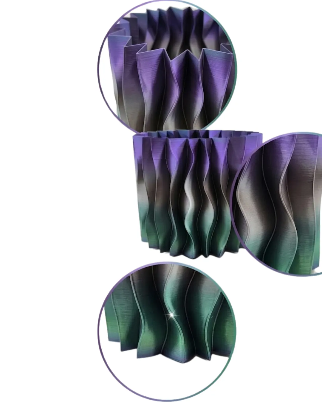 Estetik Dalga Formlu Mor 3D Baskı Dekoratif Vazo Modern Ev Aksesuarı