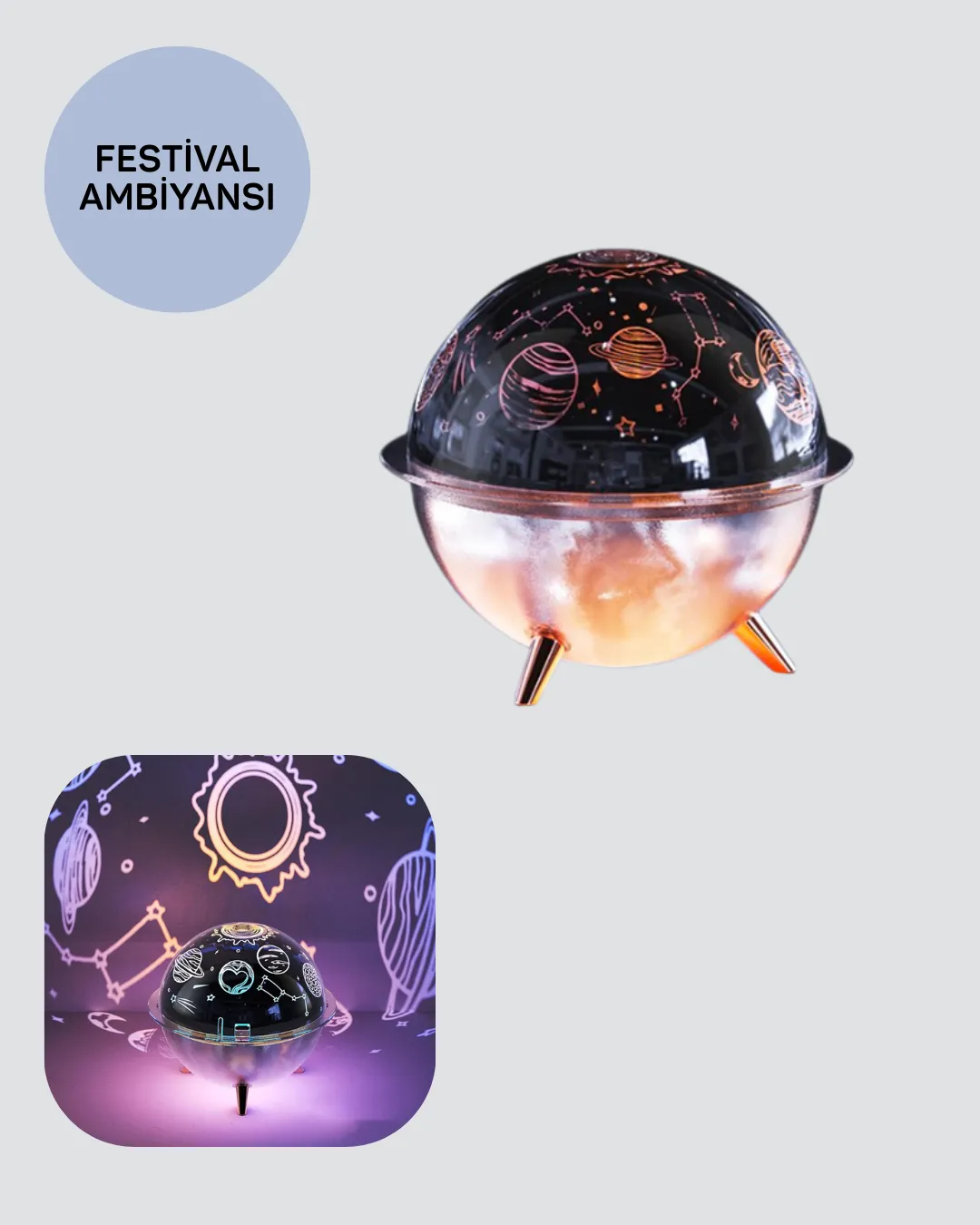 Yıldızlı Gökyüzü Efektli Uzay Temalı Nemlendirici Lamba