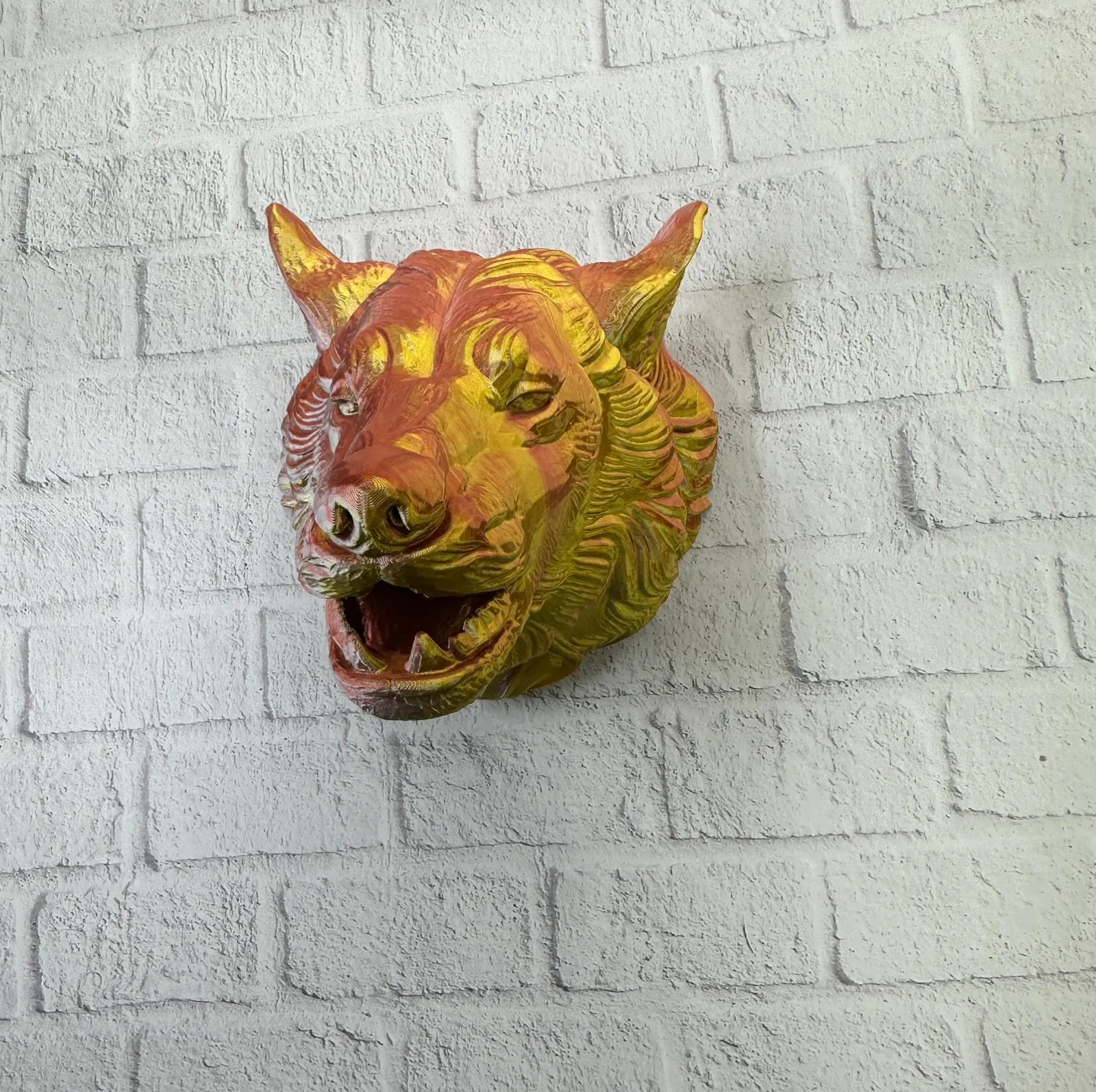 Gold Renk 3D Kurt Başı Duvar Dekoru