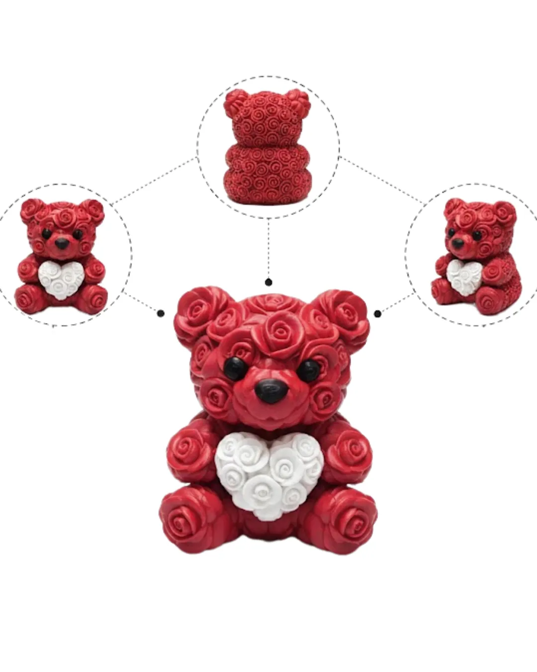 3D Baskı Kalpli Ayıcık 10cm Romantik Masaüstü Dekor