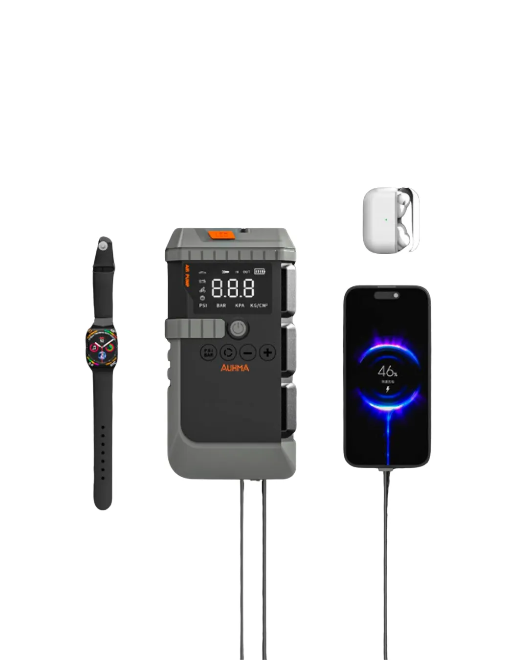 Araç Akü Takviye Powerbank Lastik Şişirme Kompresörü LED Işıklı Çok Fonksiyonlu Acil Durum Cihazı