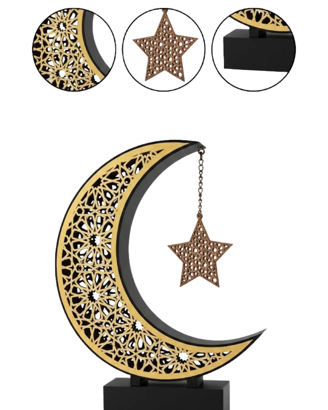 3D Hilal Yıldız Dekoratif Obje 23x23 cm Modern ve Manevi Tasarım