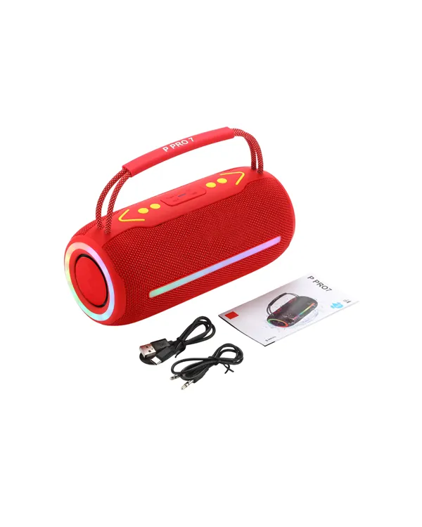 360 RGB LED'li Taşınabilir Bluetooth Hoparlör – Kırmızı, USB/TF Destekli