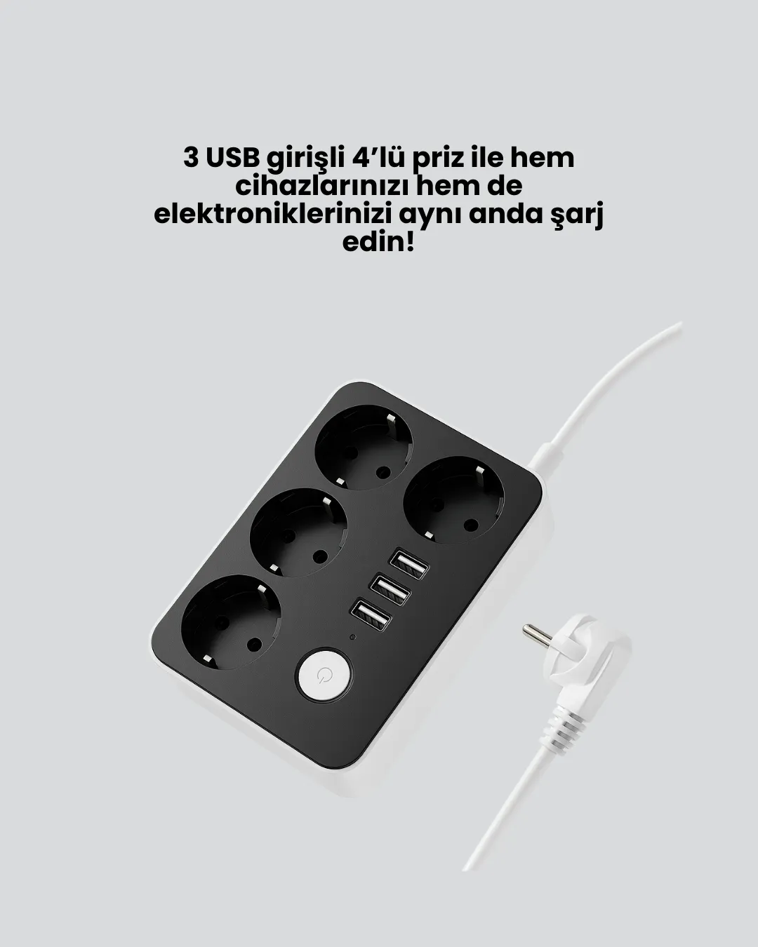 Akım Korumalı 3 USB Portlu 4’lü Priz 4.1A Hızlı Şarj