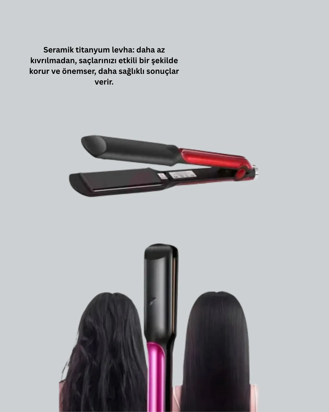 Elektriklenmeyi Azaltan İyonlu Saç Düzleştirici – Titanyum Plaka ve Şık Tasarım