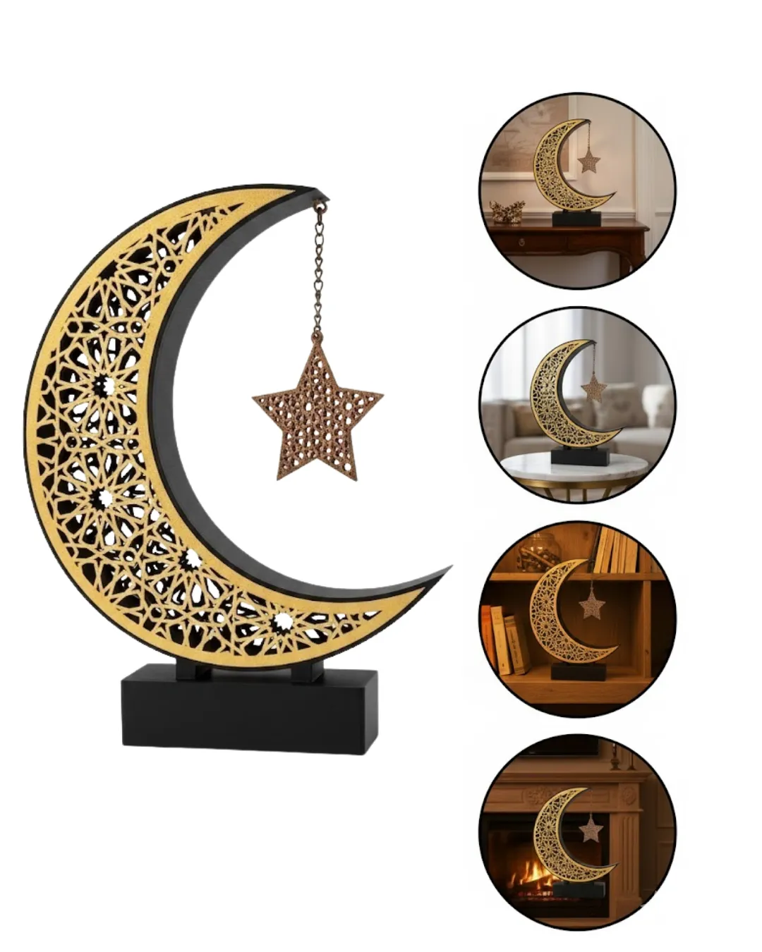 3D Hilal Yıldız Biblo 23x23 cm Şık ve Zarif Dekorasyon