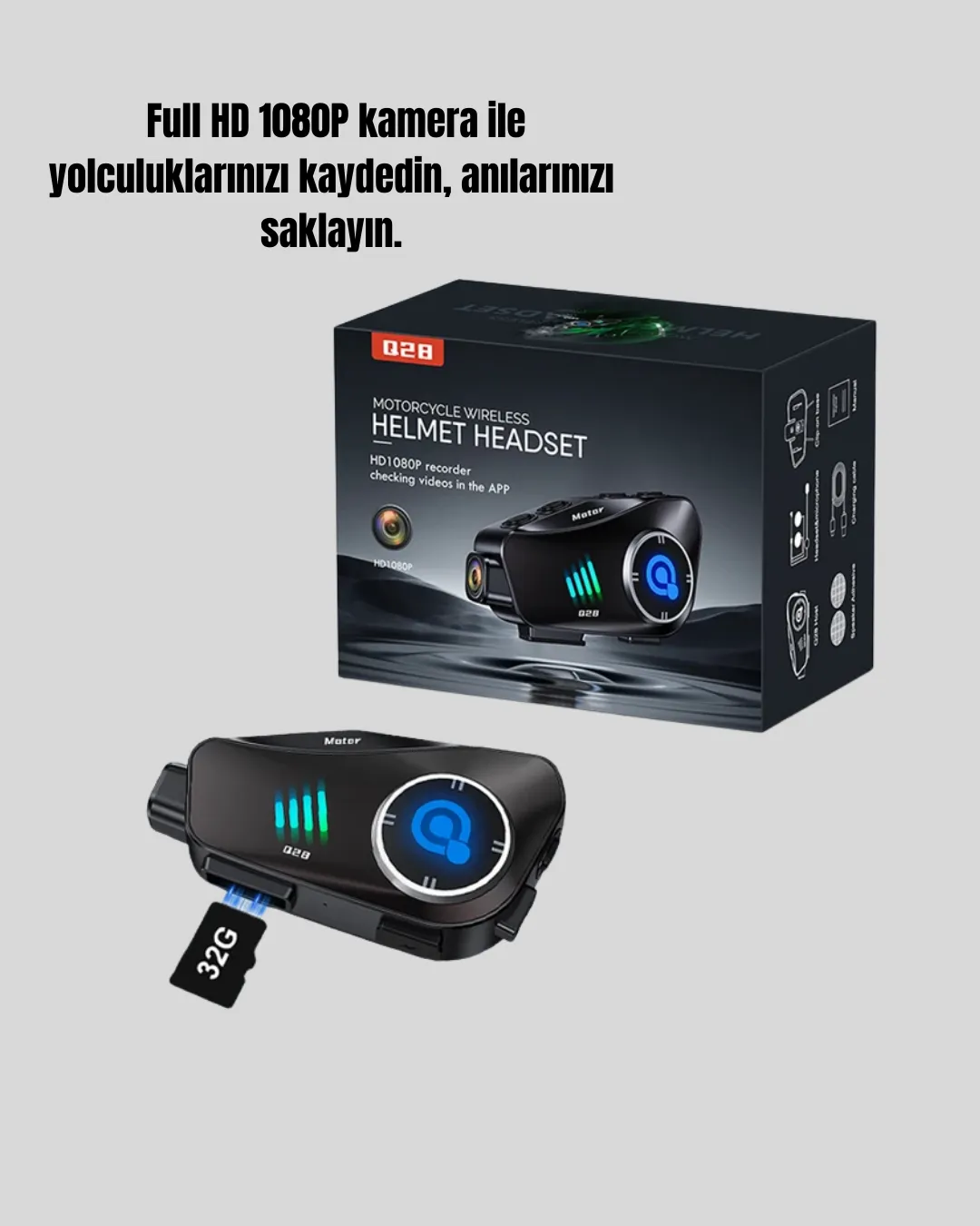 Q28 Kask Kulaklık 1080P HD Kamera – Bluetooth 5.3, Su Geçirmez, Gürültü Azaltma