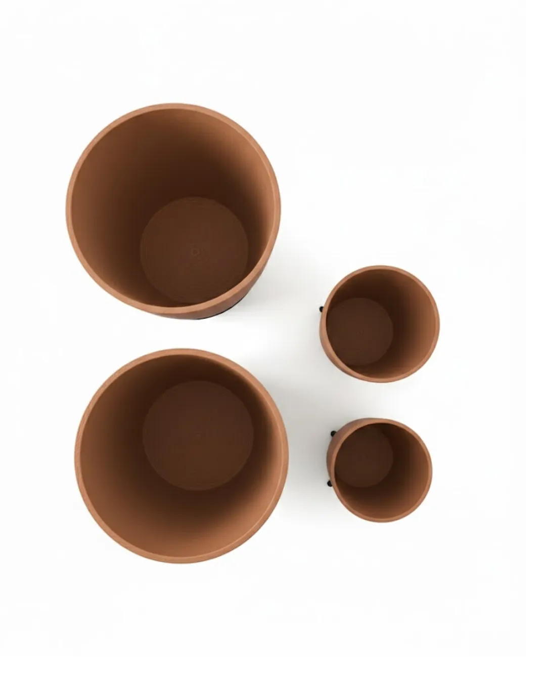 4’lü 3D Kahverengi Dekoratif Vazo Seti Modern Ayaklı Şık Saksı Takımı