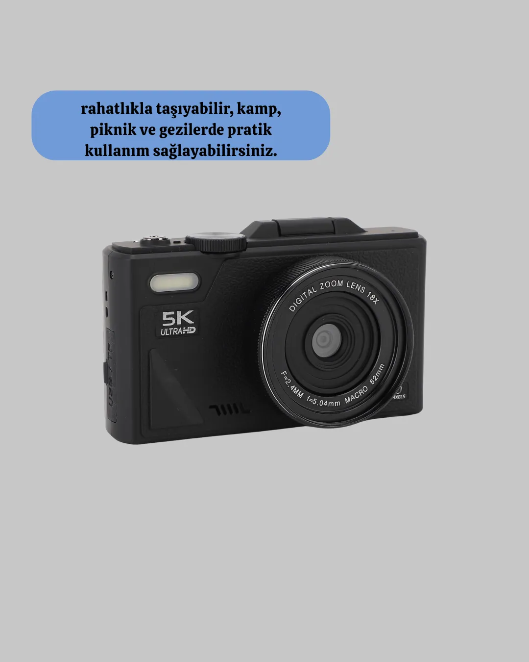 Taşınabilir Dijital Kamera 5K 75MP Stabilizasyonlu 18x Zoom Otofokus