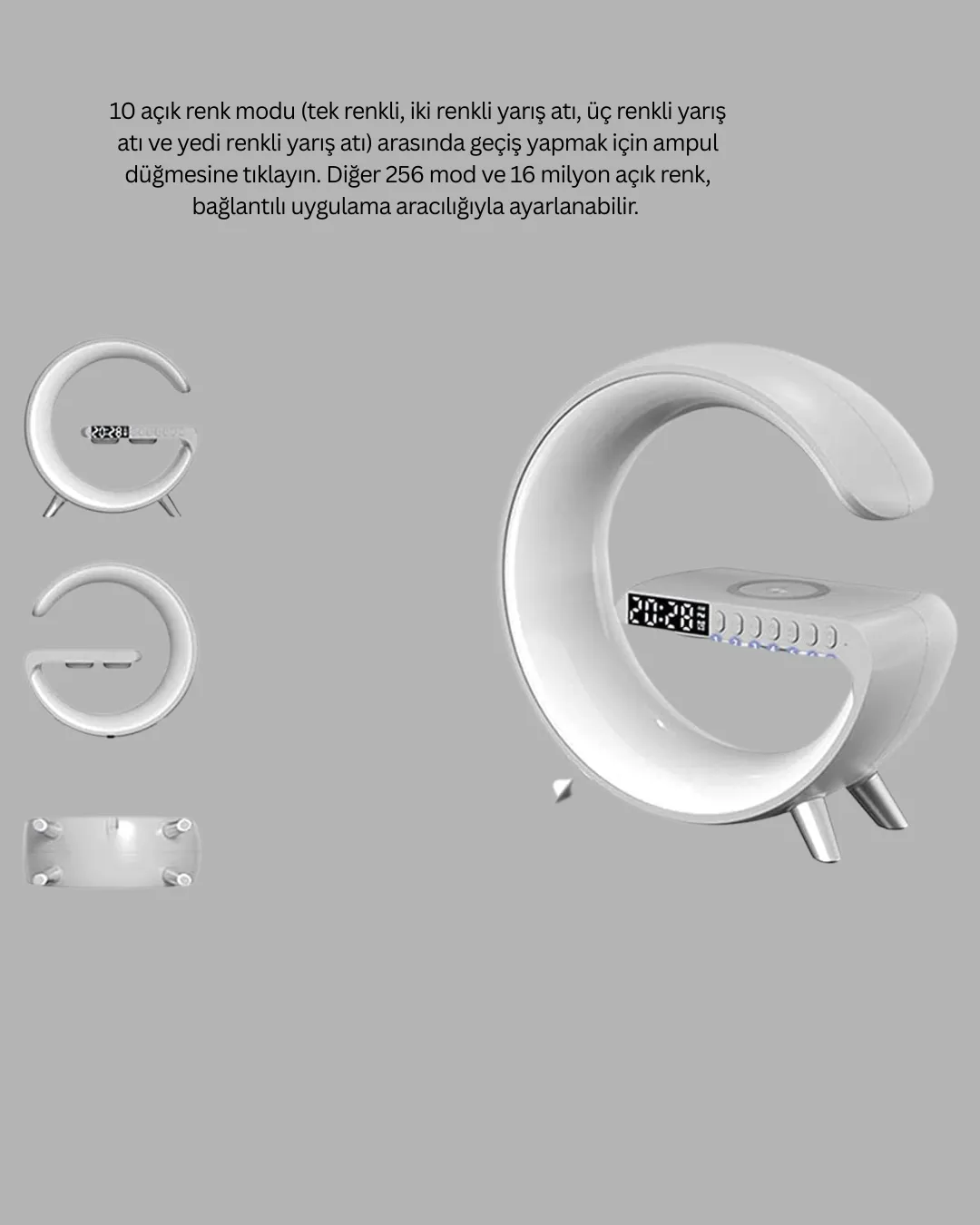 Kablosuz Şarjlı Atmosfer Lambası Bluetooth Hoparlör ve Akıllı Alarm Özellikli