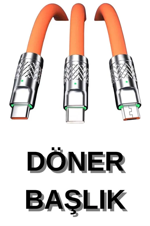 3 İn 1 Süper Hızlı Şarj Kablosu Android ve İOS Uyumlu Silikon Şarj Kablosu