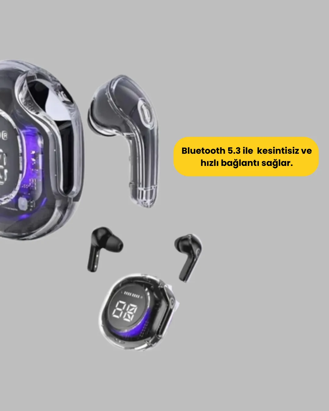 Bluetooth 5.3 Kablosuz Kulaklık 30mm Sürücü LED Ekranlı Mikrofonlu