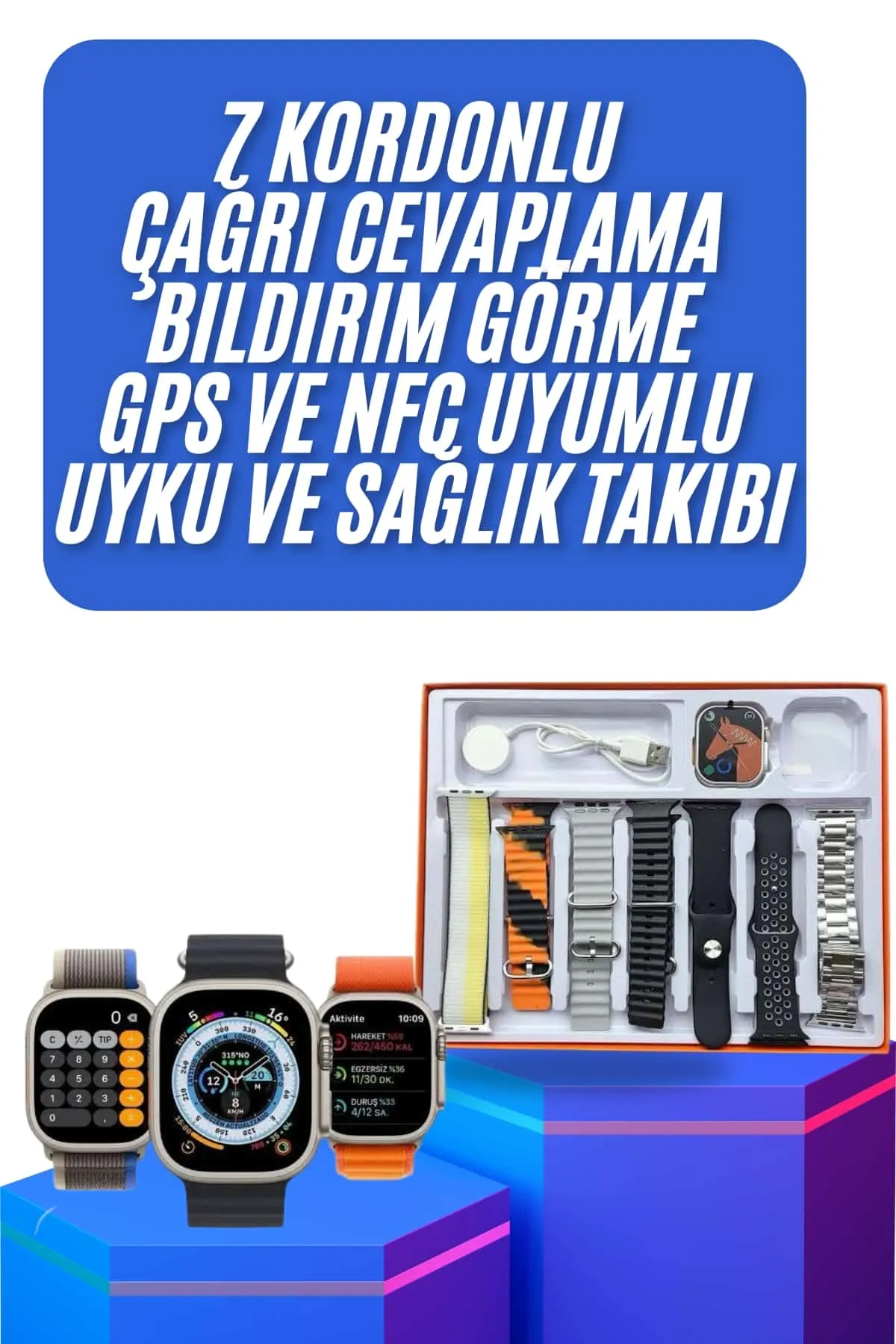 Unısex 7 Kordonlu Çok Fonksiyonlu Nabız Ölçer Uyku ve Sağlık Takibi