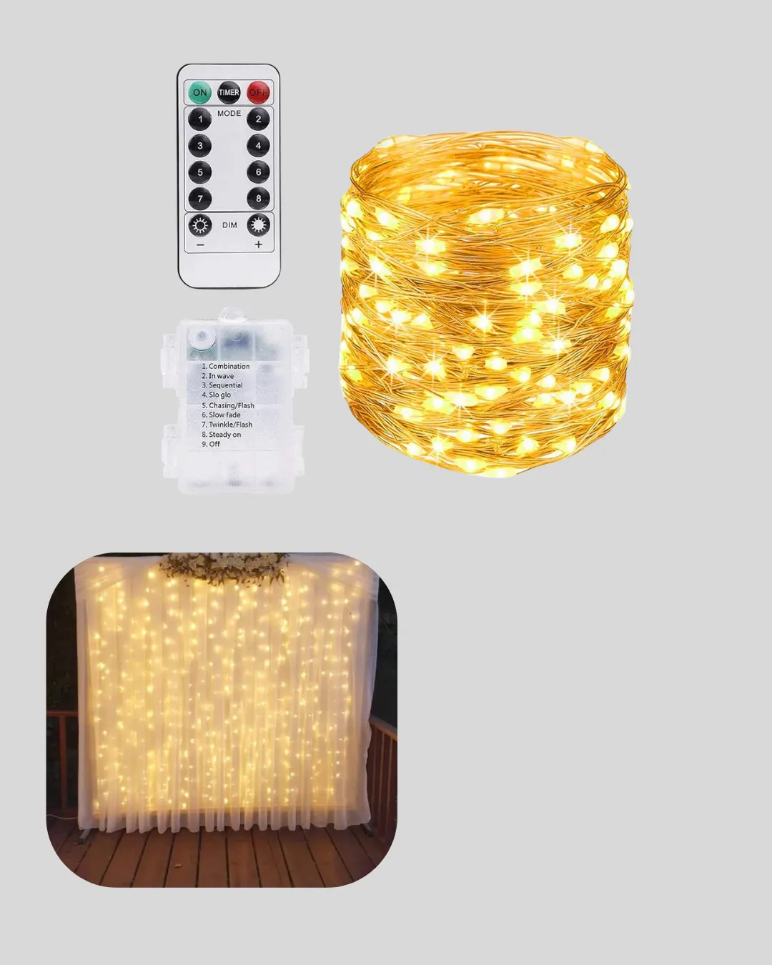 Uzaktan Kumandalı Perde Tipi Günışığı Peri Led Işık Dekorasyon