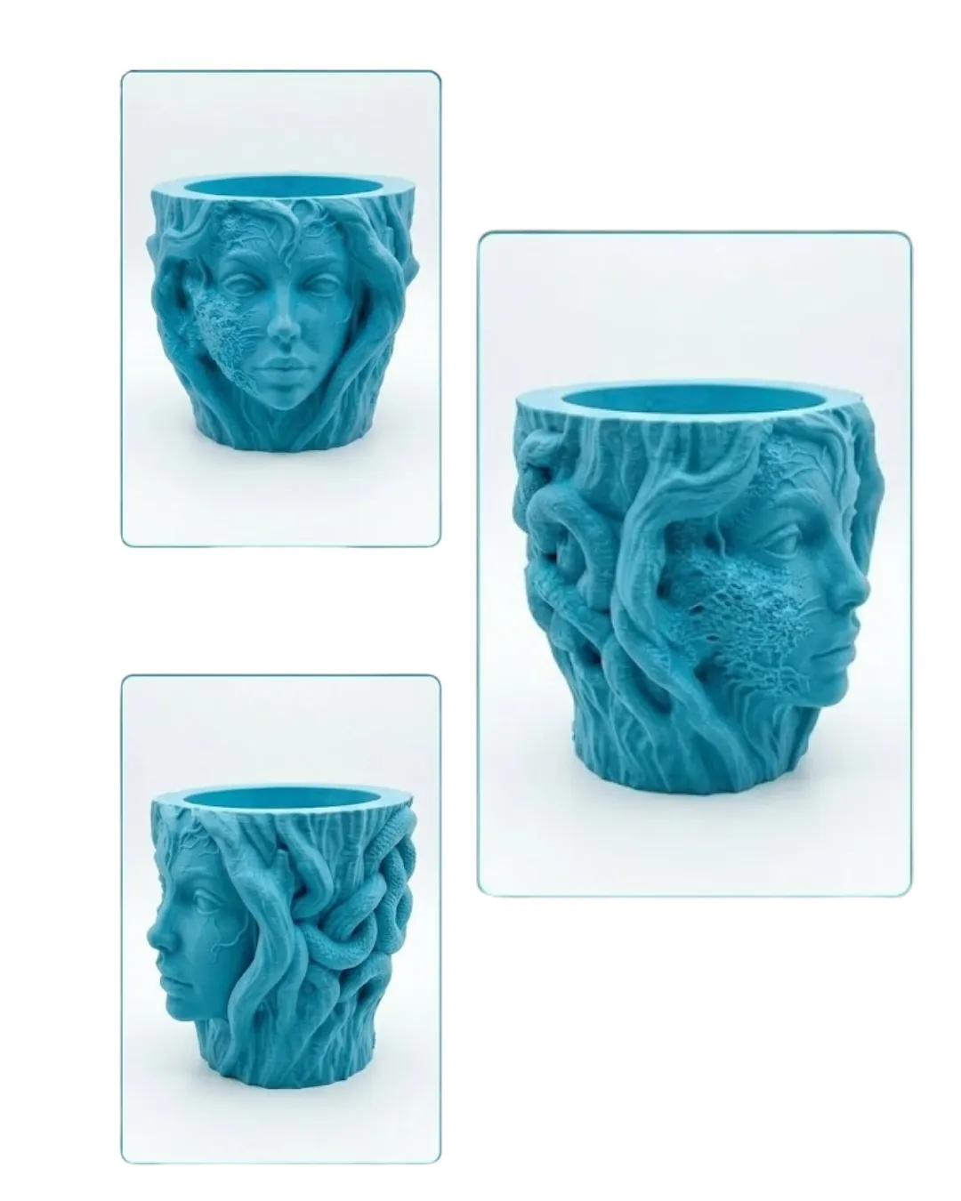 Estetik Kadın Yüzü Heykel Tasarımlı Dekoratif 3D Saksı Vazo