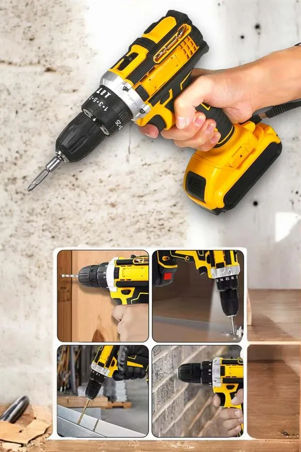 24 Parça Çift Bataryalı Şarjlı Matkap Seti 24W Motor ve Otomatik Mil Kilitli Tasarım