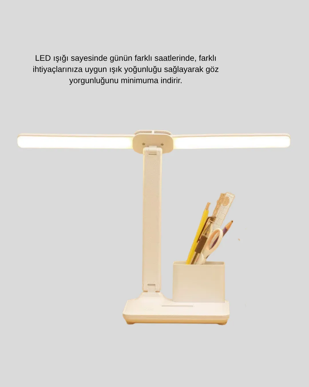 Kısılabilir LED Masa Lambası – Kalemlik ve Telefon Standlı, Göz Yormayan Işık