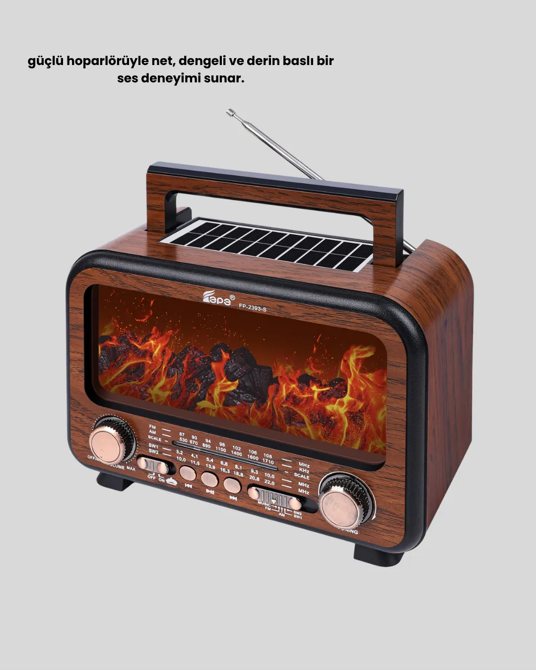 Alev Işığı Efektli Solar Bluetooth Hoparlör Radyo Destekli Taşınabilir Model