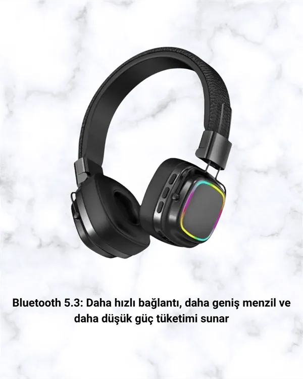RGB Işıklı Katlanabilir Bluetooth 5.3 Kulak Üstü Kulaklık