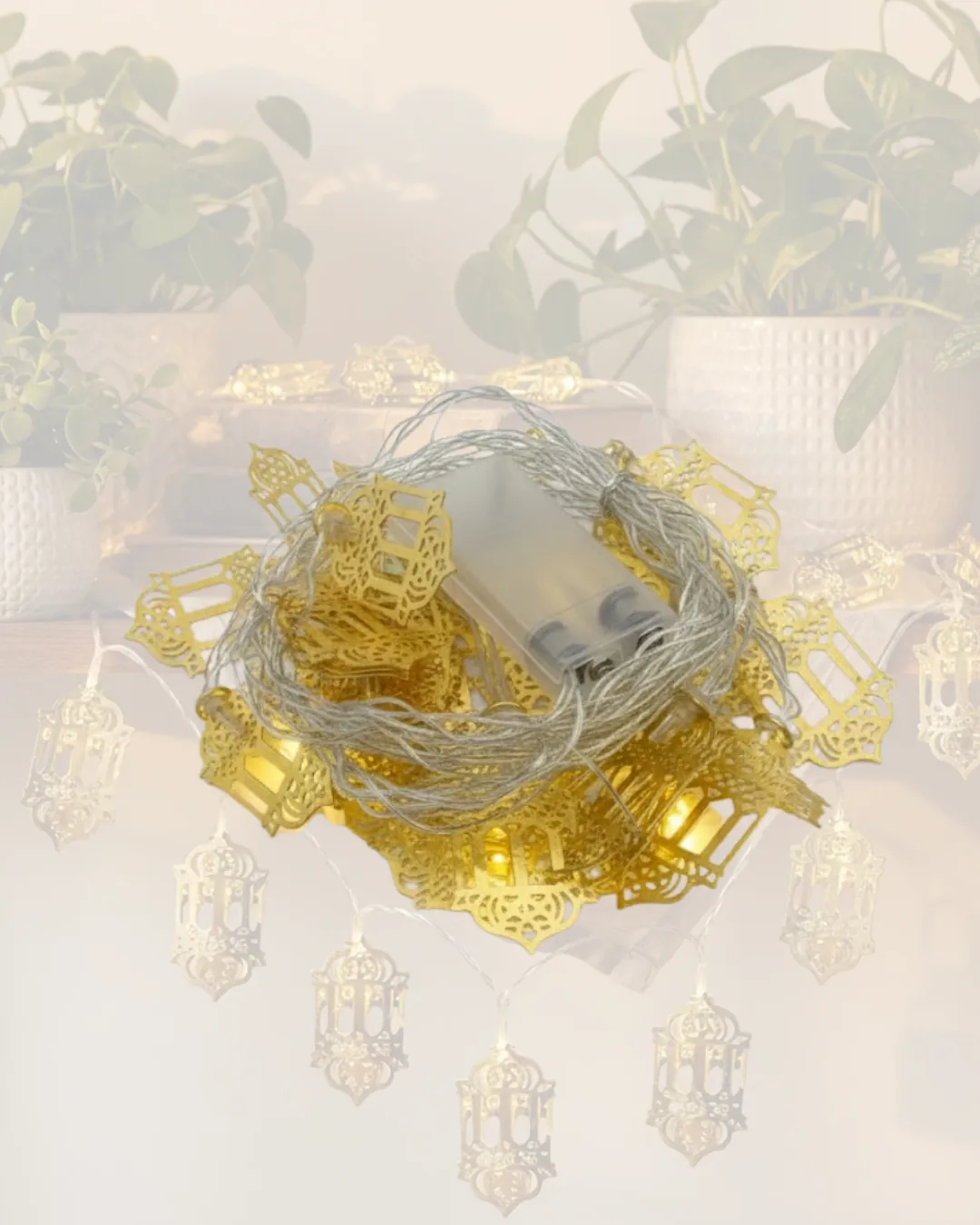 Ramazan Işıkları Pilli Altın Fener Tasarımlı Dekoratif LED Aydınlatma